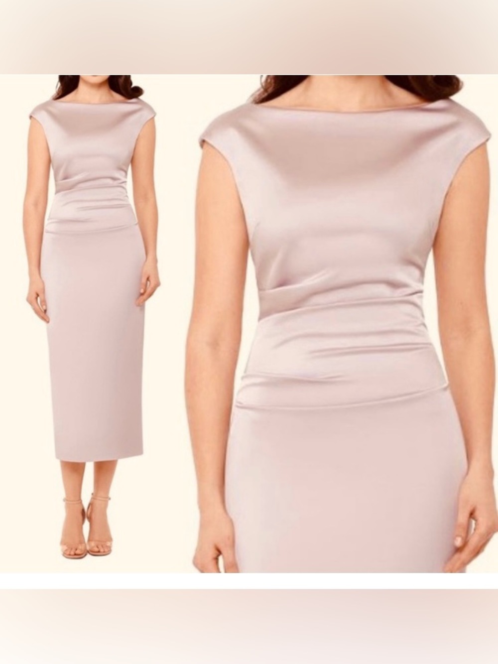 Betsy & Adam Satin Boatneck Midi Dress in Blush